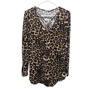 A.Gain Womens Tunic VNeck Cheetah Leopard Print Long Sleeve Shirt Large USA Made